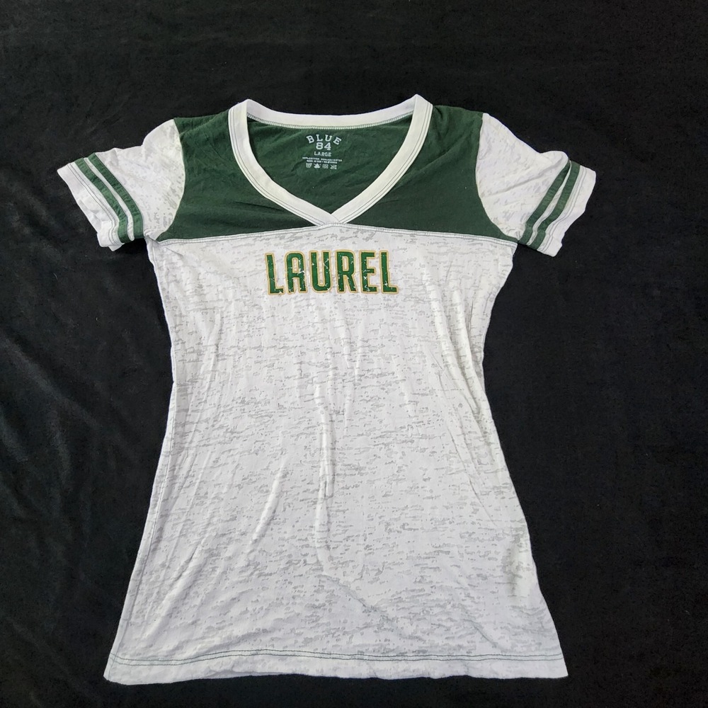 Laurel Blue 84 White Green Short Sleeve T-Shirt Women's L